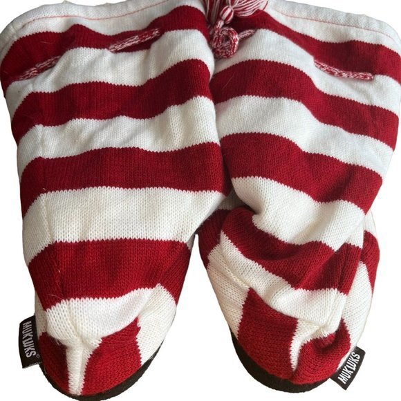 Muk Luks Slipper Tall Boots Red White Stripes Sweater Christmas Mens Size 9-10 - Picture 3 of 8